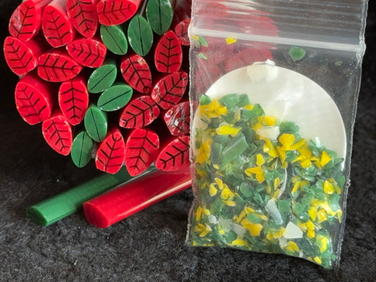Red Poinsettia Kits with Frit Mix 1.5oz, COE 96 Murrini Millefiori