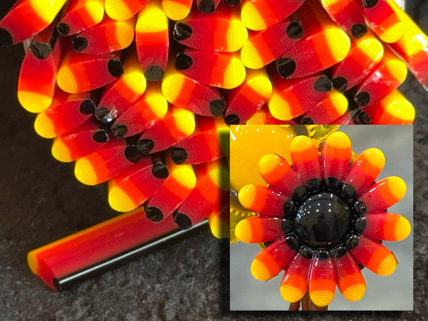 Flat-End Fire Daisy Petal, 1oz, COE 96 Murrini Millefiori