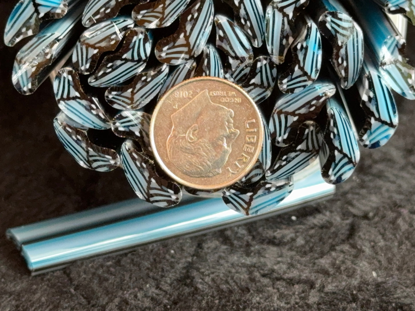 Deep Aqua Butterfly Wings, 1oz., COE 96 Murrini Millefiori