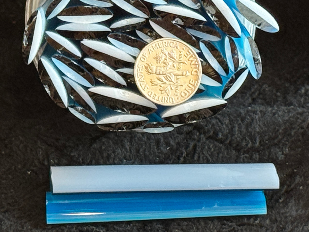 SECONDS Slender Two Tone White/Aqua Leaf, 1.5+oz, COE 96 Murrini Millefiori