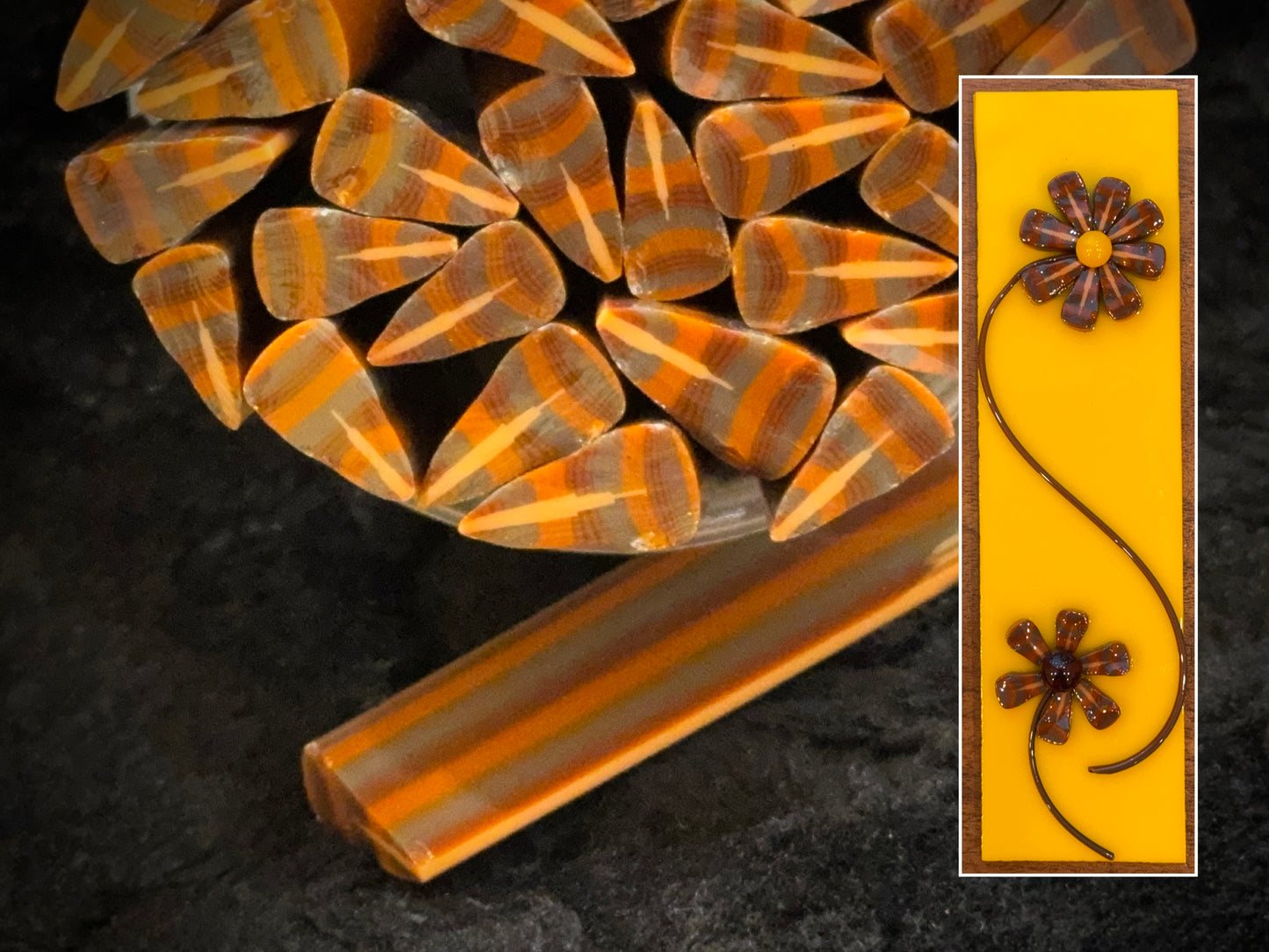 Fall Striped Daisy Petal, 1.5oz, COE 96 Murrini Millefiori