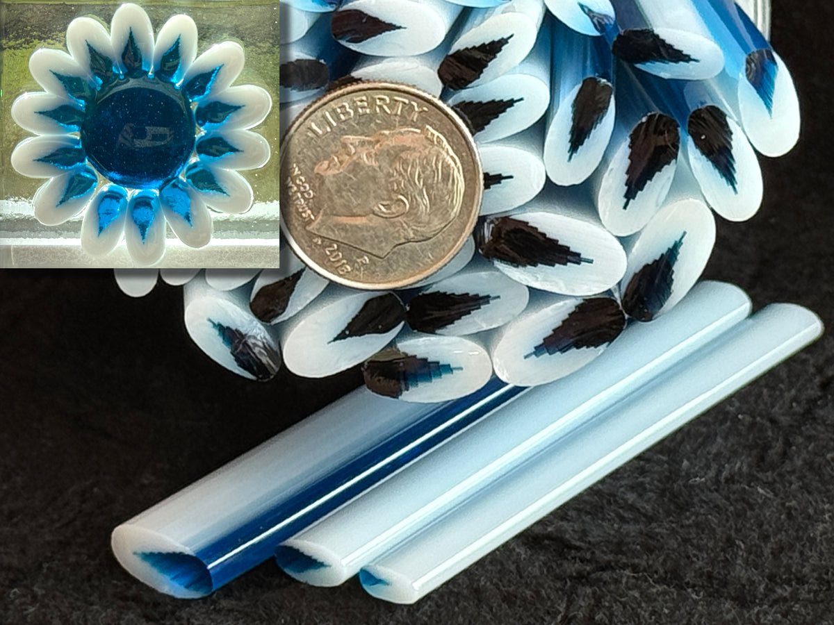 Deep Aqua Flat-End Petal, 1oz, COE 96 Murrini Millefiori