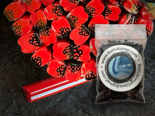 Flat-End Red Poppy Petal with Frit Kit, 1.5oz, COE 96 Murrini Millefiori