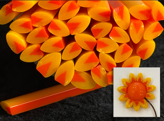 Sunflower Flat-End Petals with Orange accent, 1.20oz, COE 96 Murrini Millefiori