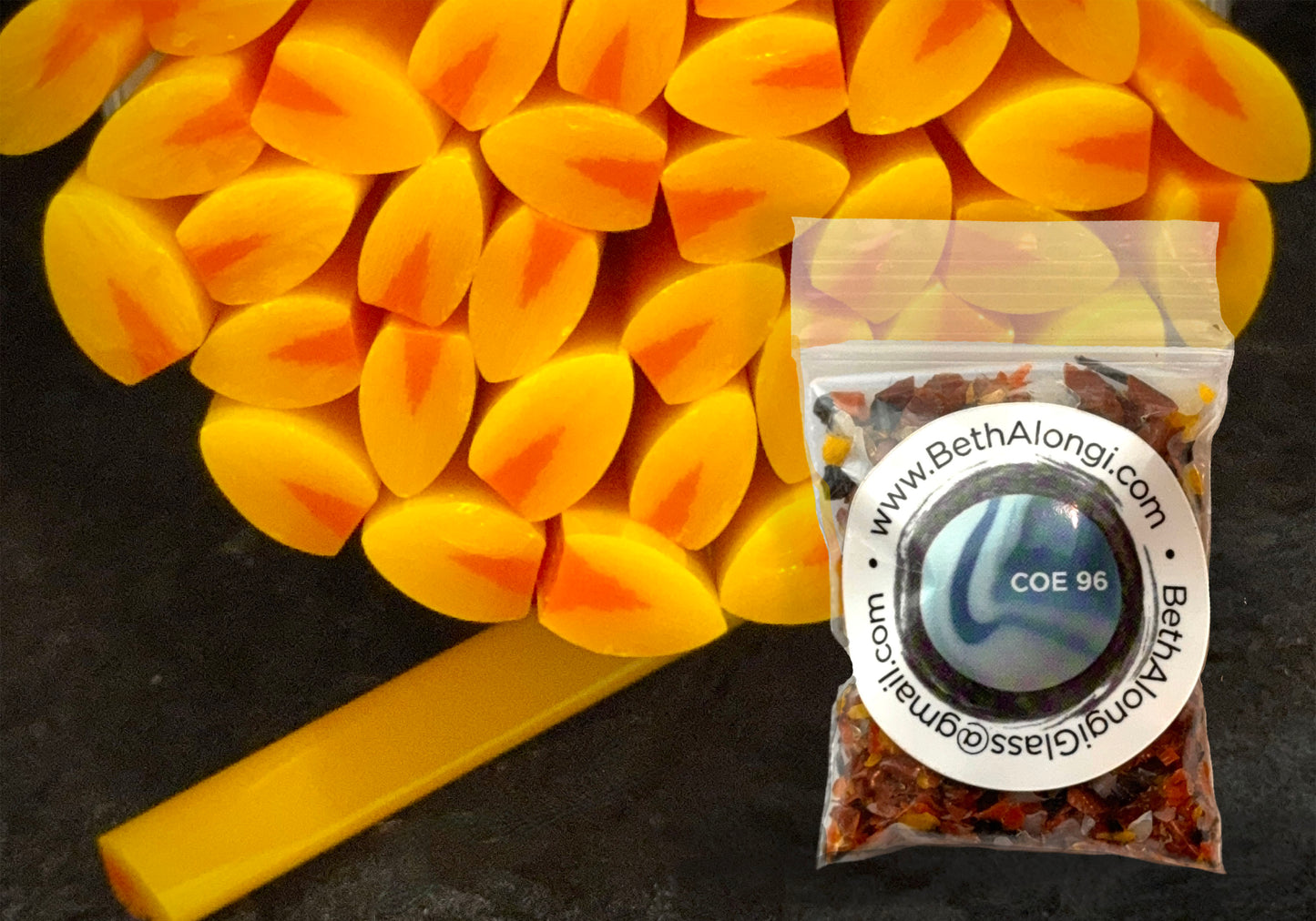 Flat-End Sunflower Petals with Frit Blend, 1.5oz, COE 96 Murrini Millefiori