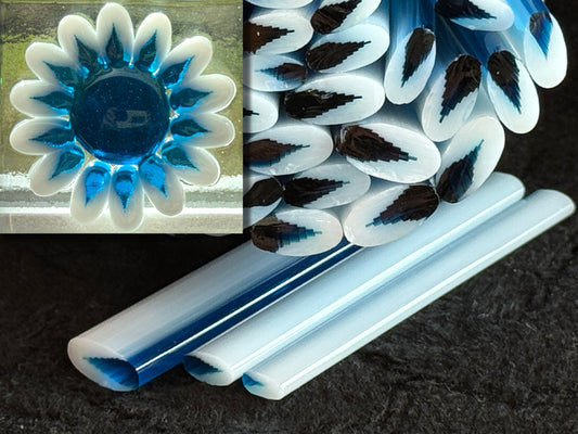 Deep Aqua Flat-End Petal, 1oz, COE 96 Murrini Millefiori