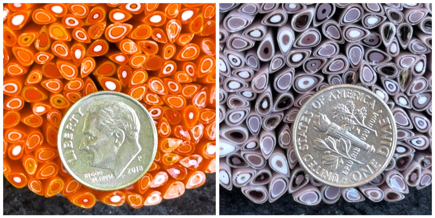 TINIES • Purple and Orange Teardrop Duo, 1oz, COE 96 Murrini Millefiori