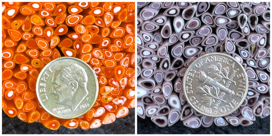 TINIES • Purple and Orange Teardrop Duo, 1oz, COE 96 Murrini Millefiori