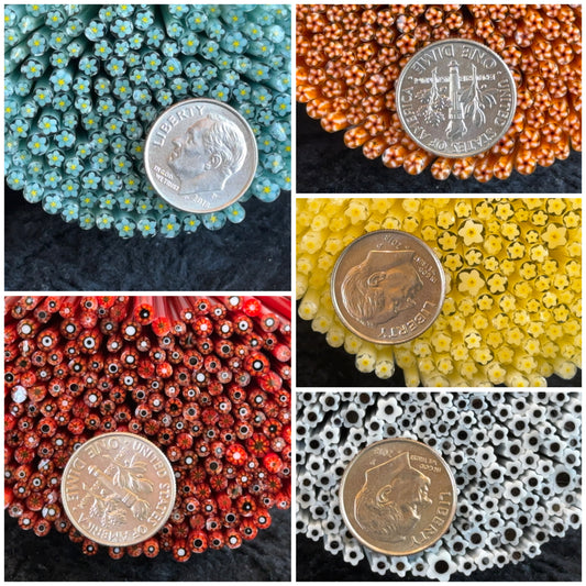 TINIES • Flower Mix of 5 Designs, 1+oz, COE 96 Murrini Millefiori