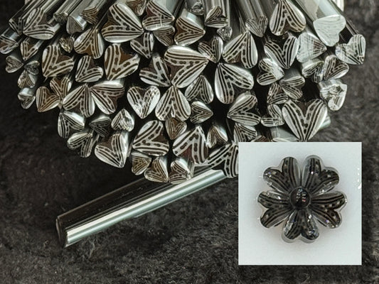 Black and Grey Dotted Multi-sized Hearts, 1oz, COE 96 Murrini Millefiori